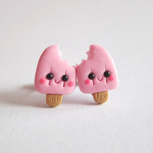 kolczyki z masy plastycznej Śmieszne Małe Różowe Kolczyki Lody na patyku kawaii