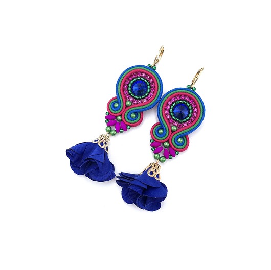 kolczyki soutache Kolczyki sutasz kolorowe zieleń róż niebieski wiosenne Cleo z kwiatkiem