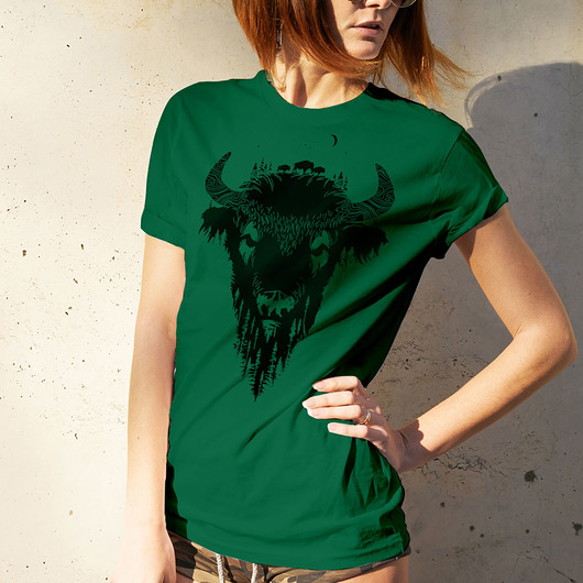 t-shirt damskie Koszulka damska ŻUBR zielona -