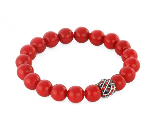 Red jade with bead with zircons. Lavoga