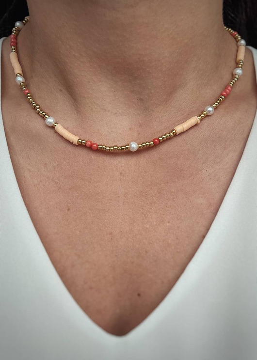 naszyjniki - inne Naszyjnik Koraliki Katsuki, Koral i Perły Naturalne