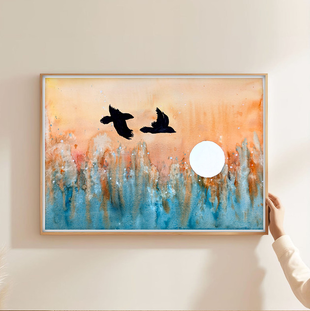obrazy Oryginalna akwarela. Lot nad wodą A3