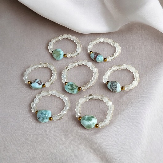 pierścionki elastyczne Pierścionek PREMIUM : larimar, kryształ górski