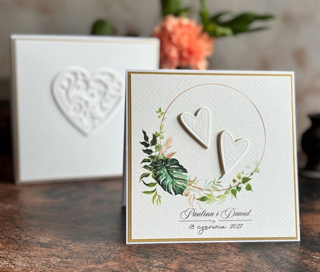 zaproszenia i kartki na ślub Elegancka kartka ślubna w pudełku z kopertą, W38C