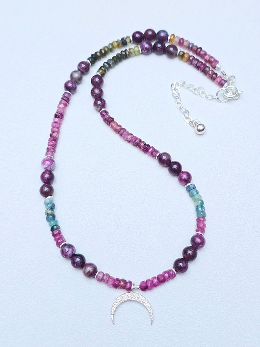 srebrne naszyjniki Naszyjnik Turmalinowa Lunula