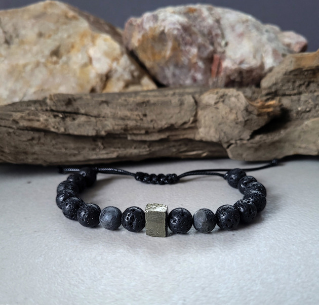 biżuteria męska Męska bransoletka z surowym Turmalinem