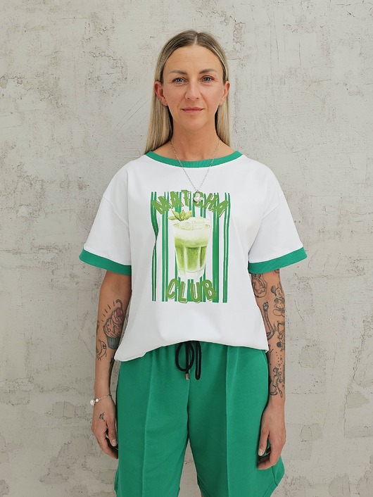 t-shirt damskie Bawełniana koszulka o luźnym kroju matcha