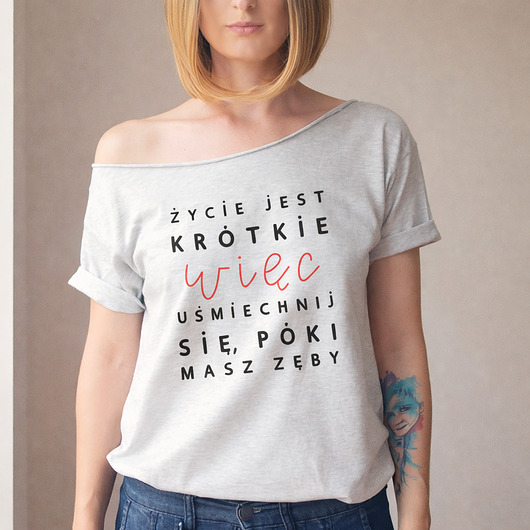 t-shirt damskie Uśmiechnij się Oversize Szary