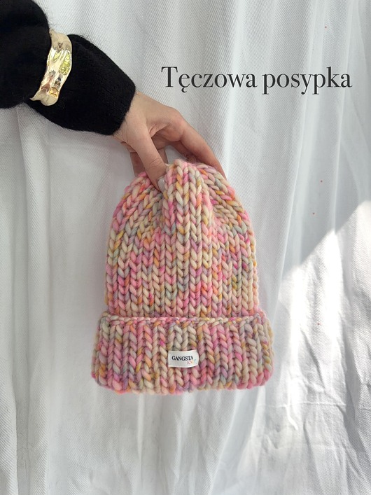 czapki damskie Czapka Lily 100% wełna *tęczowa posypka*