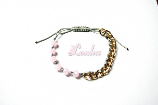 Bransoletka szary sznurek+kryształki+łańcuszek Lonka Jewelry