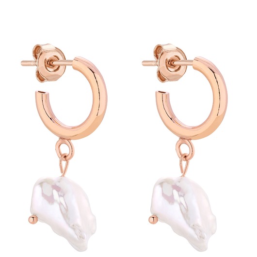 kolczyki pozłacane Półkola S z różowego złota z naturalnymi perłami