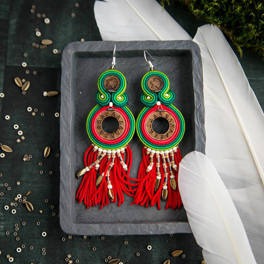 kolczyki soutache Zoey L - kolczyki etno, srebro