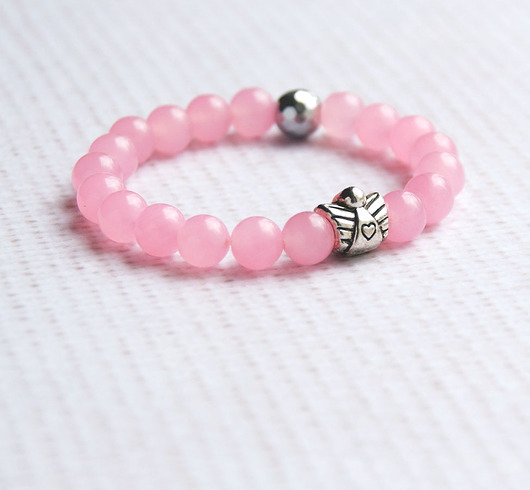 na Komunię :: aniołek & jadeit :: pink & silver kaktusia