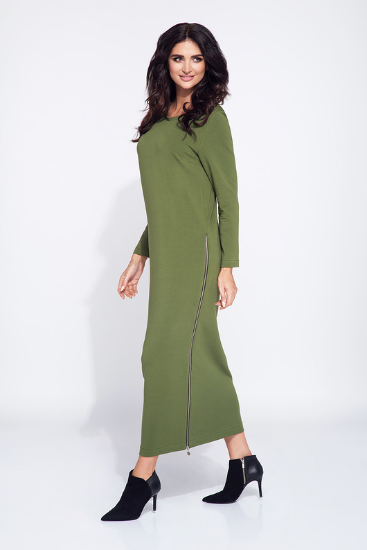 Zielona sukienka tuba maxi z zamkami Bien Fashion