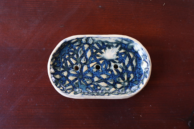 mydelniczki Mydelniczka, akcesoria do łazienki, ceramiczna, wzory, granatowa