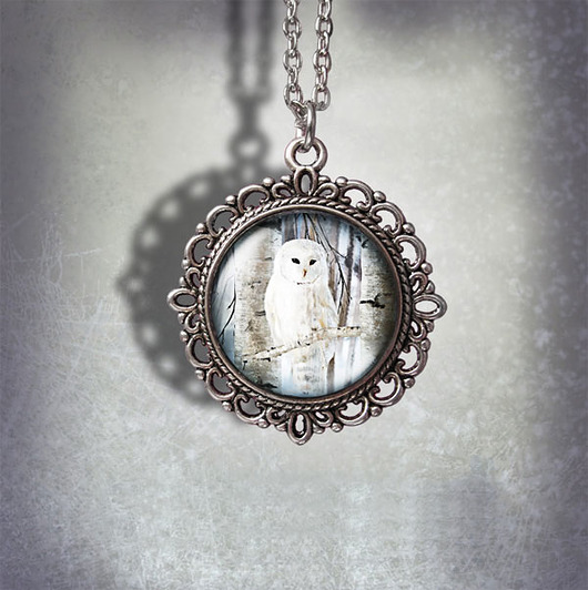 wisiory Medalion - Biała sowa - romantyczny