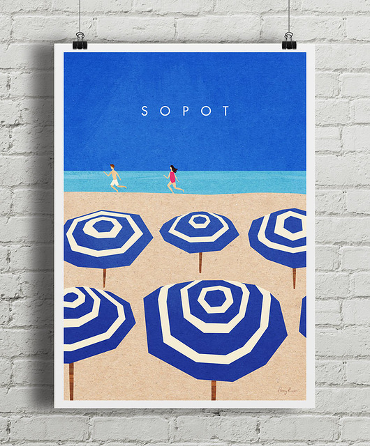 plakaty Plakat Sopot - plaża z parasolkami
