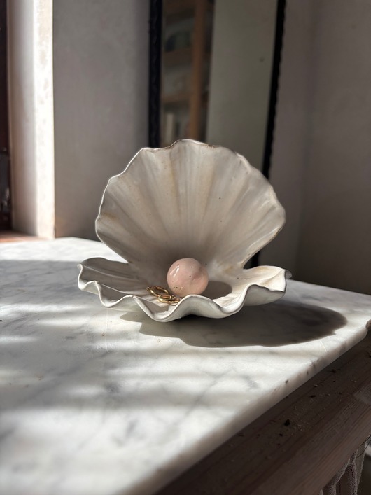 pojemniki na biżuterię Ceramiczna Muszla Muszelka Skarbiec z Perłą na Biżuterię Biała