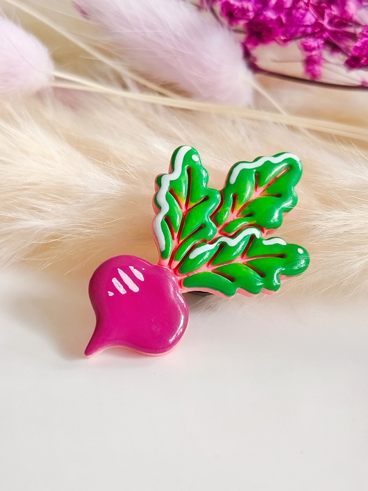 przypinki Pin z burakiem, akcesoria dla miłośnika roślin, przypinka z warzywem, boho