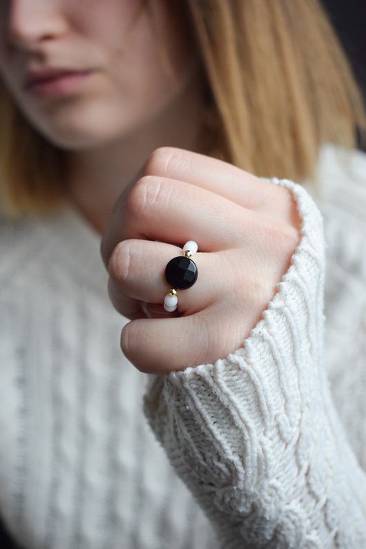 Pierścionek Elastyczny Onyks OTLA Jewelry