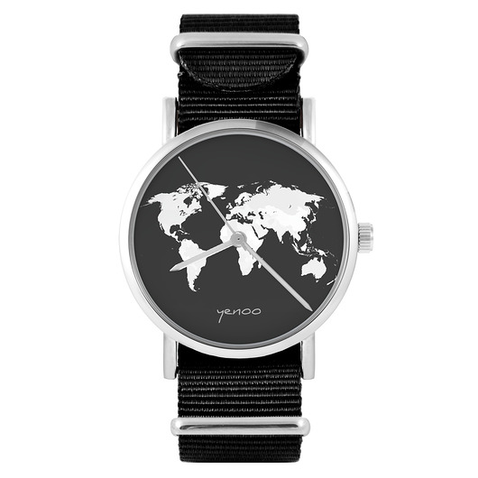zegarki unisex Zegarek - Mapa świata - czarny, nylonowy, unisex