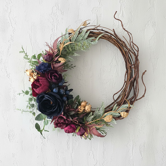 wianki bożonarodzeniowe Asymetryczny wieniec bordo i granat (26cm)