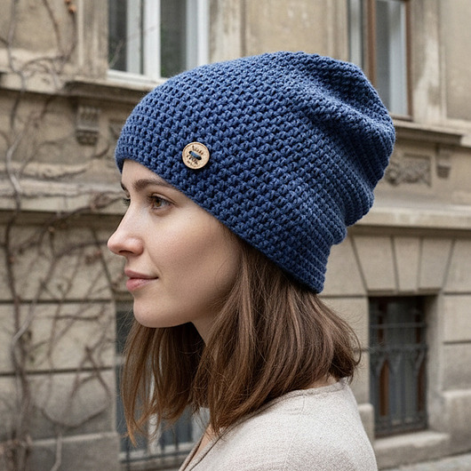 czapki damskie Czapka przejściowa cienka beanie smerf bawełna S/M blue