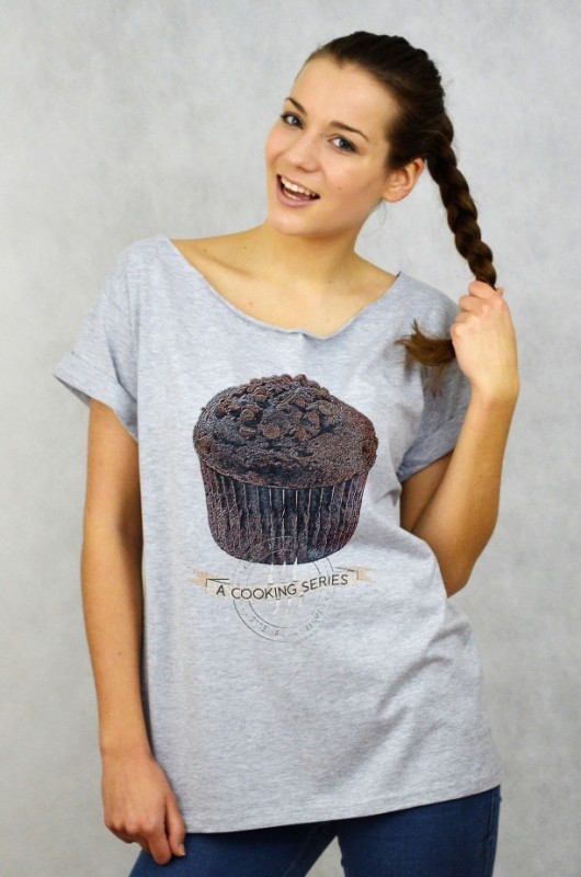 MUFFIN - Koszulka Oversize szeroki dekolt SZARA GAU great as You