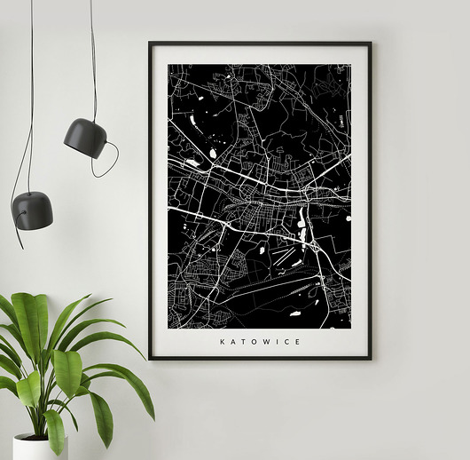 KATOWICE - mapa miasta na prezent PLAKATY GEOMETRYCZNE