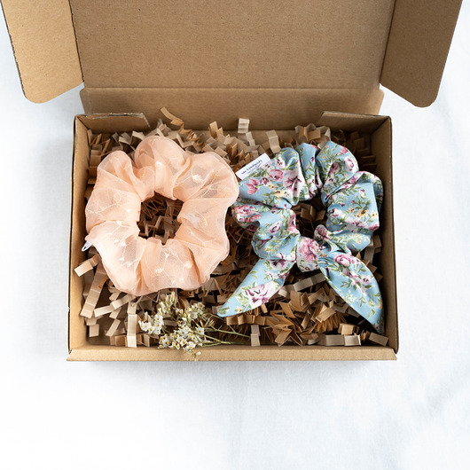 Zestaw scrunchies PEACH AND BLUE wu handmade