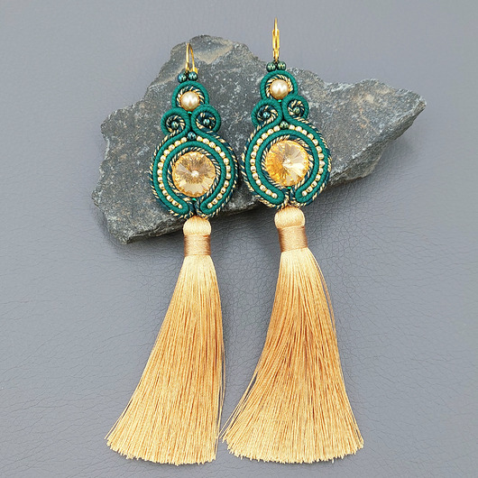 kolczyki soutache Classico zielone kolczyki sutasz z chwostem