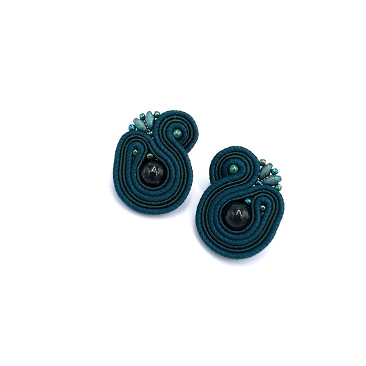 kolczyki soutache Kolczyki sutasz zielone sztyfty "Largo" szmaragd nilu na ZAMÓWIENIE