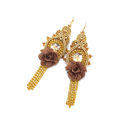 kolczyki soutache Kolczyki sutasz złote wieczorowe błyszczące z cyrkoniami Joy
