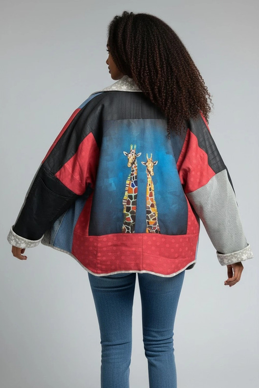 kurtki damskie Kurtka patchwork jeans Asana zero waste unikat one size