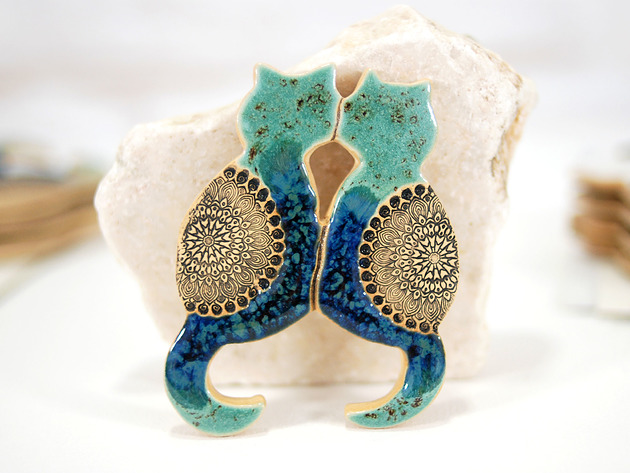 Ceramiczne koty bliźniaki - magnes na lodówkę 10FingersArt