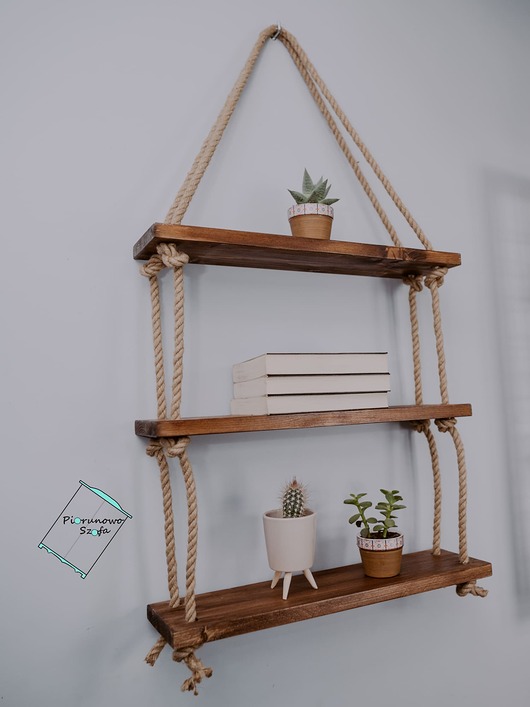 półki Półka wisząca na linach jutowych brąz
