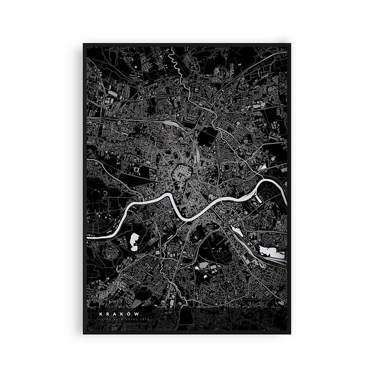 plakaty Mapa Krakowa - czarny plakat industrialny