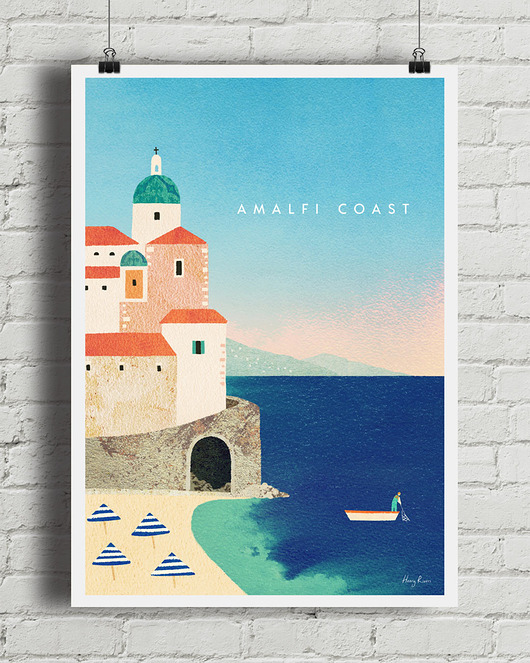 plakaty Plakat Amalfi Włochy - plaża Atrani