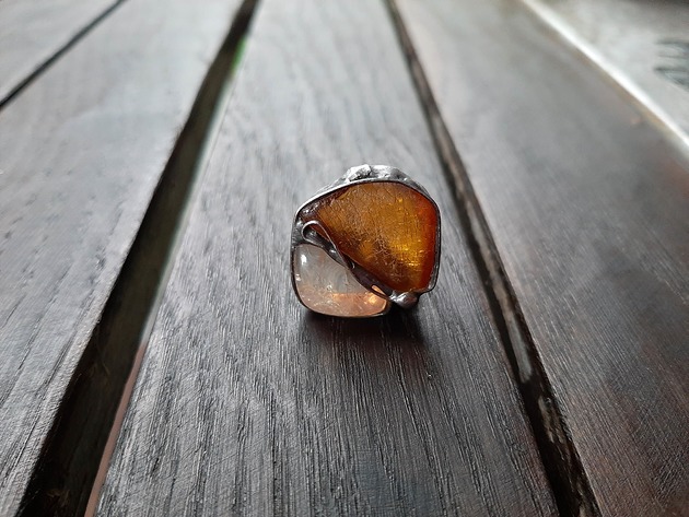 pierścionki - różne Bursztynek i cytrynek - pierścionek regulowany