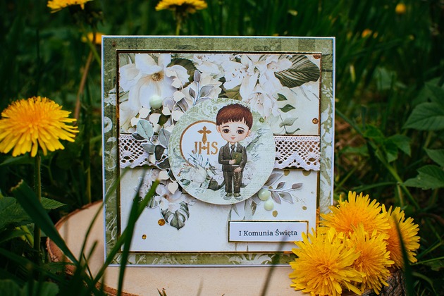 kartki scrapbooking Kartka komunijna dla chłopca