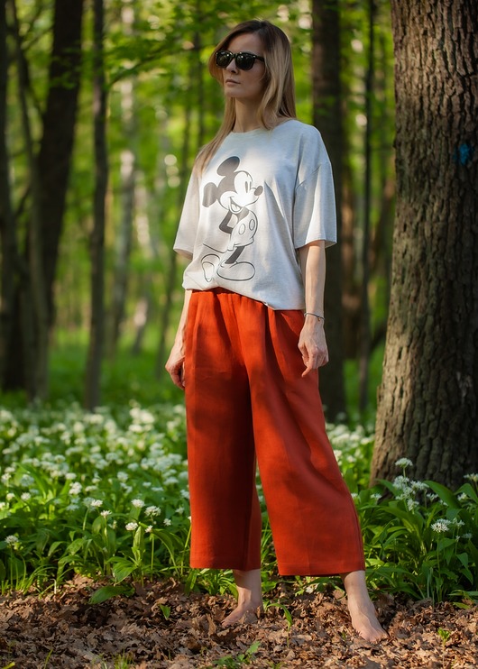 spodnie materiałowe damskie Kuloty lniane ceglane