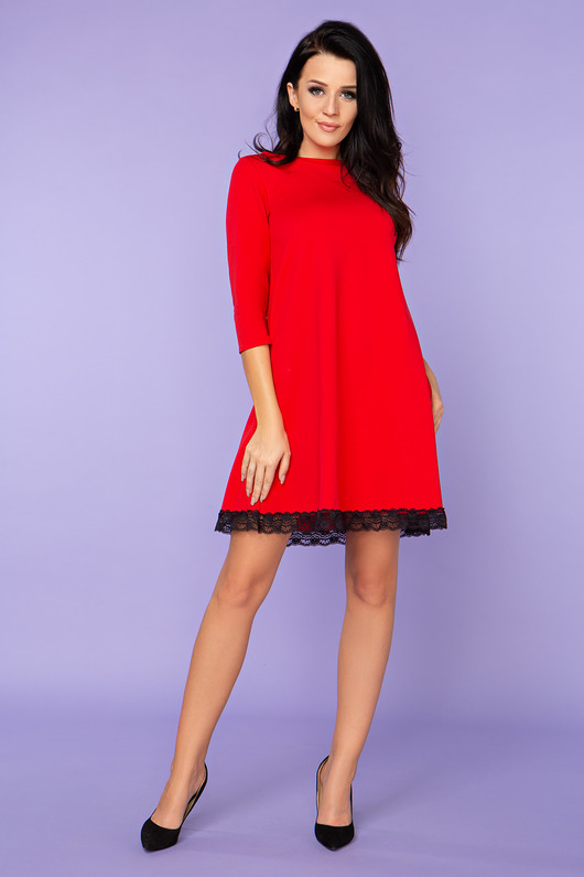 Elegancka sukienka z koronką, TM25_1, czerwony TESSITA