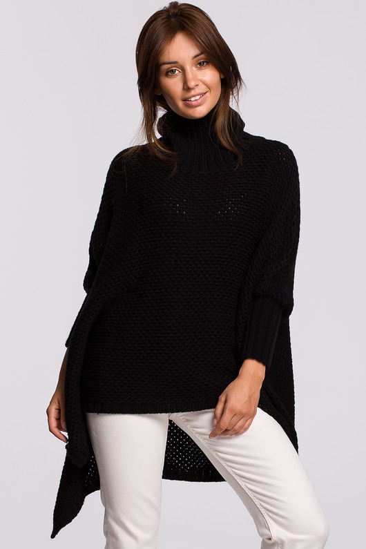 Sweter ponczo z golfem - czarny(BK-049) Be