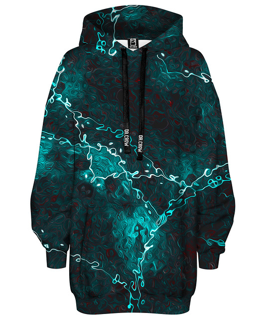 bluza z kapturem damska Bluza Oversize Tunika DR.CROW Marble Turquoise