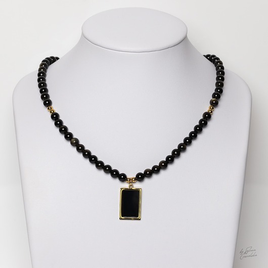 biżuteria męska Naszyjnik Męski z Kamieni Naturalnych Obsydian Złoty i stali szlachetnej 316L