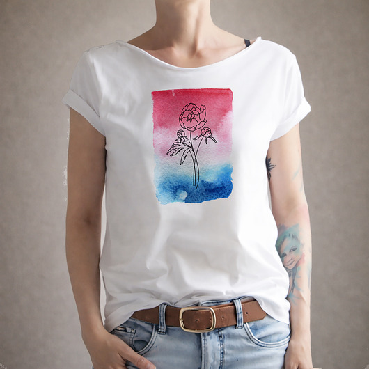 t-shirt damskie Trzy kolory peonie Biały Oversize