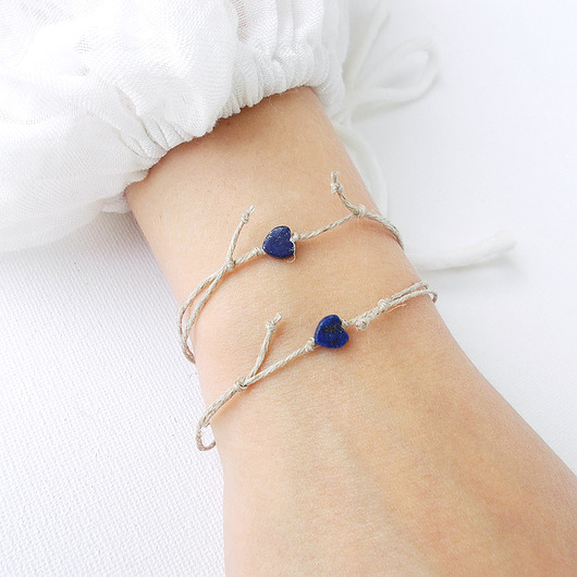 bransoletki na sznurku Dwa serduszka Lapis lazuli Bransoletki dla pary