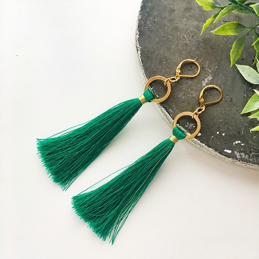 Kolczyki chwosty Boho -Green Ilovehandmade