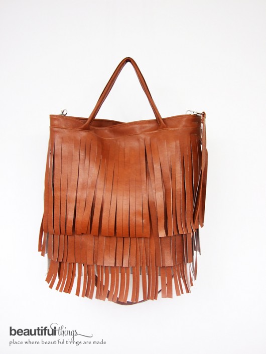 Hobo z frędzlami brown+flowers beautifulthings