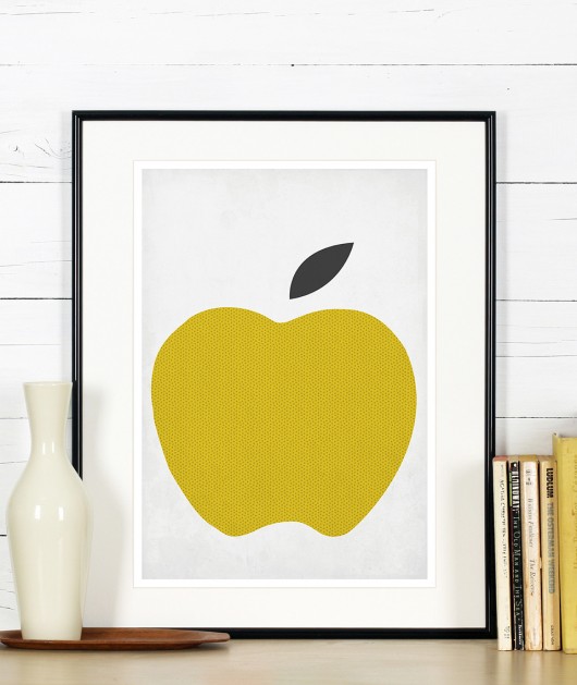 plakaty Plakat do kuchni, minimalizm, żółte jabłko, A3